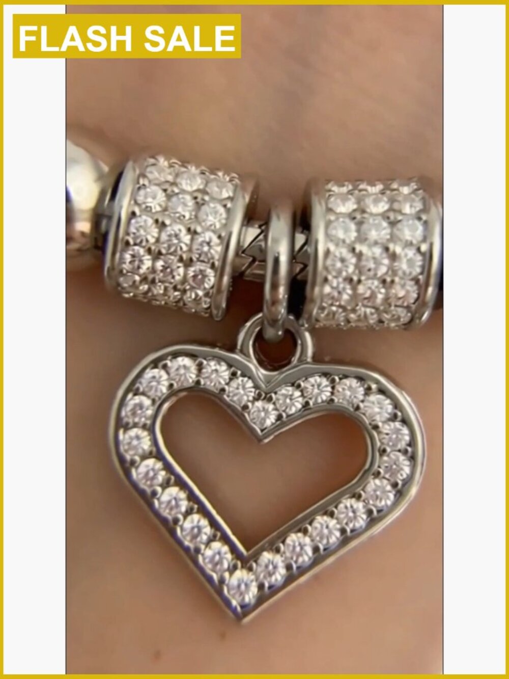 Stainless Steel Heart Charm Bangle Bracelet Valentine Anniversary Gift - Picture 3 of 4